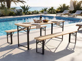 47" Foldable Picnic Table with 2 Benches, Solid Fir Wood Outdoor Dining Set with Sturdy Metal Frame 56401921