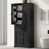 Bathroom Storage Cabinet with Doors and Drawer, Multiple Storage Space, Adjustable Shelf, Black WF308204AAB