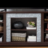TV Media Stand with with Faux Stacked Stone Surround, Modern Entertainment Console with Open Storage W1758P187684