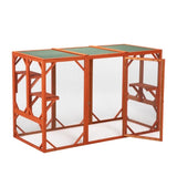 ZNTS Wooden Cat House, Outdoor Cat Cage with Water-proof Asphalt Planks and Cat Perches, Orange W2181P151887