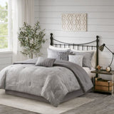 7 Piece Printed Seersucker Comforter Set Grey Cal King B03597116