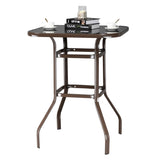 ZNTS Wrought Iron Glass High Bar Table Patio Bar Table Brown 75817084