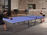 9*4.1ft Blue Mid-Size Table Tennis Table Foldable & Portable Ping Pong Table Set for Indoor Games W1408P478681
