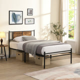 Twin Size metal bedframe,Headboard with wood panel decoration,black W2297P281490