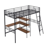 ZNTS Twin Size Metal Loft Bed and Built-in Desk and Shelves,Black WF288853AAB