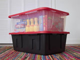 (2 pack) 27 Gallon Clear Plastic Storage Bin with Red Snap Lid 11854476