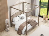 King Size Canopy Platform Bed with Headboard and Support Legs, Brown Wash WF309291AAD