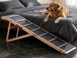 6-Level Adjustable Foldable Pet Ramp , Solid Pine Wood Non-Slip Dog Stairs with Side Rails, 145 lbs 97038637