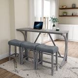 Bar Table Set with Power Outlet, Bar Table and Chairs Set, 4 Piece Dining Table Set, Industrial W1781P145876