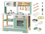 Kids Wooden Play Kitchen with 13 Accessories, Pretend Cooking Set with Chalkboard for 3, 58268723