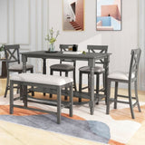 6-Piece Counter Height Dining Table Set Table with Shelf 4 Chairs and Bench for Dining Room 22708368