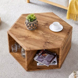 ZNTS Hexagonal MDF coffee table, characteristic pattern stickers, multi-hole design to give more storage W1151P200316