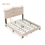 Queen Size Upholstered Bed Frame with Rivet Design, Modern Velvet Platform Bed with Tufted 90764002