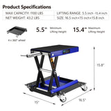 ZNTS 1100 Lbs Steel Wide Deck Motorcycle Lift ATV Scissor Lift Jack with Dolly and Hand Crank Bikes W1239124262