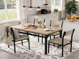5-Piece Dining Table Set for 4, 47.24" Dining Table with 4 Upholstered Linen-Look Chairs, Black W3895P551450