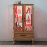 Lighted Curio Cabinet Elegant Glass Display Cabinet with Adjustable Shelves, 2 Doors, and 1 Drawer W1758P290092
