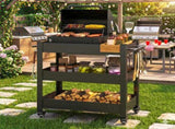 Outdoor Grill Cart Table with Handles, Indoor and Outdoor Pizza Oven Table with Lockable 34702390