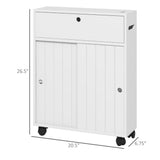 White Rolling Bathroom Storage Cabinet Toilet Paper Organizer with Sliding Doors & Adjustable 63470457