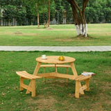 ZNTS Outdoor 6 Person Picnic Table, 6 person Round Picnic Table with 3 Built-in Benches, Umbrella Hole, W2275P149762