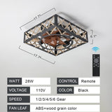 ZNTS Farmhouse Rustic Ceiling Fan and Remote Control,Square Caged Industrial Ceiling Fixture with 6 W1340103798