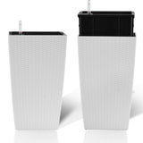 Indoor/Outdoor Modern Faux Rattan Design Square Planter, 22.6 inch White Plastic Large Planter with W2885P253194