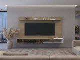 Colorado Wall Mounted TV Panel with Floating Media Console and Open Storage Shelves,Natural Oak B128P611066