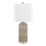Casa 21" Contemporary Ceramic Table Lamp in Opal Gray Ceramic, Polished Nickel, Clear Acrylic B202P224018