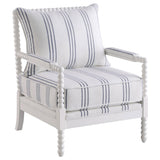 White and Navy Upholstered Stripe Accent Chair B062P145435