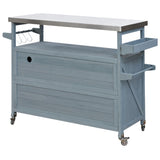 ZNTS Outdoor Kitchen Island, Rolling Bar Cart & Storage Cabinet, Farmhouse Solid Wood Outdoor Grill Table 12469239