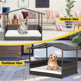 ZNTS Dog House Outdoor with Canopy, Rattan Dog Bed with Water-resistant Cushion, 90952212