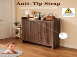 Walnut Entryway Shoe Storage Cabinet with Slatted Doors, Modern Wooden Hallway Console Table with W3417P524604