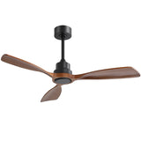 48 Inch Ceiling Fan Without Light, 3 Solid Wood Blades Outdoor Ceiling Fan 6-speed Reversible DC W882P164175