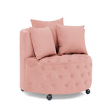 Velvet Upholstered Swivel Chair for Living Room, with Button Tufted Design and Movable Wheels, W487124836