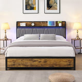 Queen Size Bed Frame, Storage Headboard with Charging Station and 4 Storage Drawers,LED Lights , W2297P218132