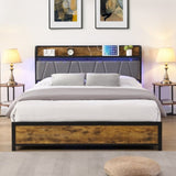 ZNTS Full Size Bed Frame, Storage Headboard with Charging Station and 4 Storage Drawers,LED Lights , W2297P218120