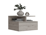 Floating Nightstand 12"H, Wall Mounted with Single Drawer and 2-Tier Shelf, Light Gray B097133174