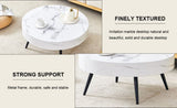 ZNTS 31.5" White Marble-Patterned MDF Round Coffee Table with black Metal Legs.Adjustable Feet,Coffee W1151P205775