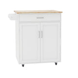 ZNTS Kitchen island rolling trolley cart with Adjustable Shelves and towel rack rubber wood table top 22650315