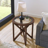 Modern simple coffee table, tempered coffee table solid wood base round transparent W1781P146773