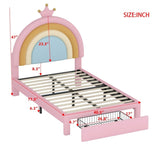 Twin Size Upholstered Rainbow Design Bed, Velvet Princess Platform Bed with Storage Drawer, No N733P234606H