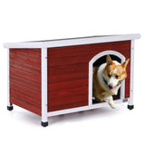 Medium Wooden Outdoor Dog House, Waterproof Roof, Elevated Floor, Adjustable Plastic Feet, Red W142763831