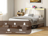 Queen Size Platform Bed Frame with Fabric Headboard and Wooden Slats Support, Fully W2889P272596