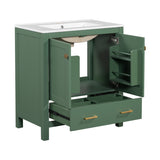 30 Inch Green Bathroom Vanity with Single Sink, Combination Under Counter Sink, Bathroom Storage N729P170521F