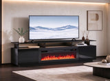 Black Fireplace TV Stand, 177.8*35*60.5cm, Embossed Particle Board with Melamine Foil, High Gloss 45796213