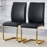 Luxury Simple Arch Chair - Set of 2 BLACK PU Material High Resilience Dining Chair with Arched Metal W1151P154874