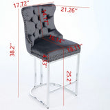25" Counter Height Bar Stools Set of 2, Modern Velvet Barstools with Button Back&Rivet Trim W1143P217851