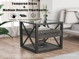Set of 2 Modern End Table with Drawer - Nightstand for Bedroom Living Room, Rustic Wood Grain MDF W241P246927