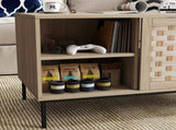 Elegant Veener Weaving Design Coffee Table with 4 Sliding Door, Wooden Center Rectangular Table with 80118663