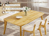1 Table 2 Chairs 1 Bench Dining Set, Rubber Wood Frame with Beige Upholstered Seats, Natural Wood 59560900