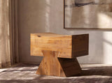 Nico Reclaimed Wood Sculptural Stool Ottoman, Honey Aged Brown Reclaimed Pine Wood B2719P485504